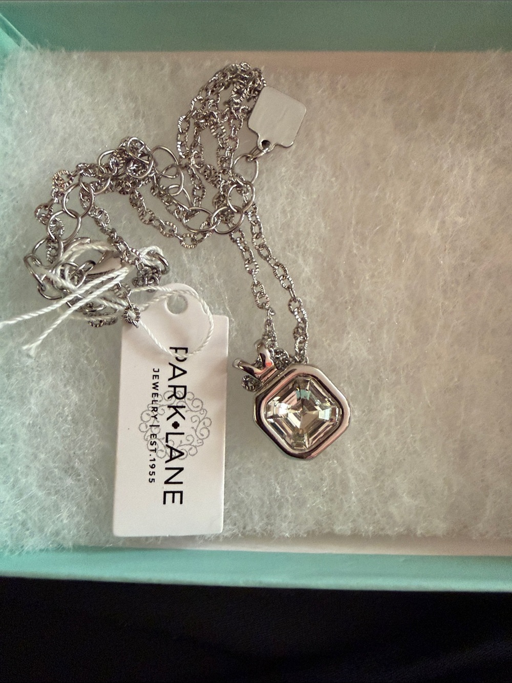 Park Lane Silver Crystal Square Pendant Necklace